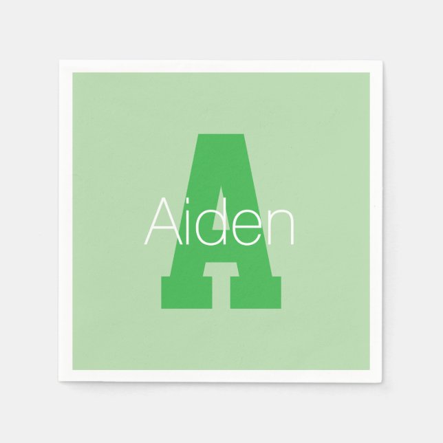Bold Modern Monogram | Pale & Kelly Green Napkin (Front)