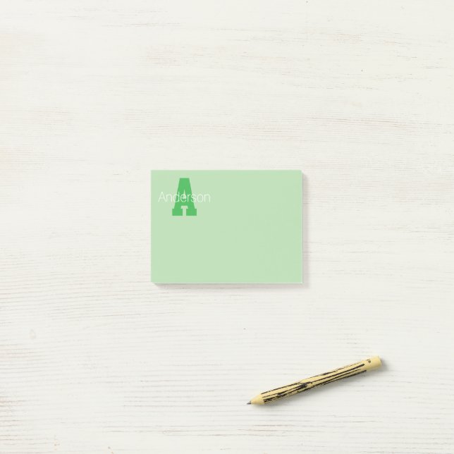 Bold Modern Monogram | Pale & Kelly Green Post-it Notes (On Desk)