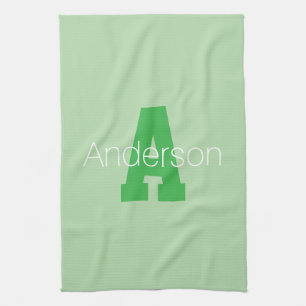 Bold Modern Monogram   Pale & Kelly Green Tea Towel