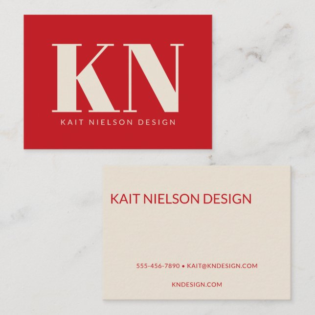 Bold Modern Monogram Professional Bright Red Business Card (Front/Back)