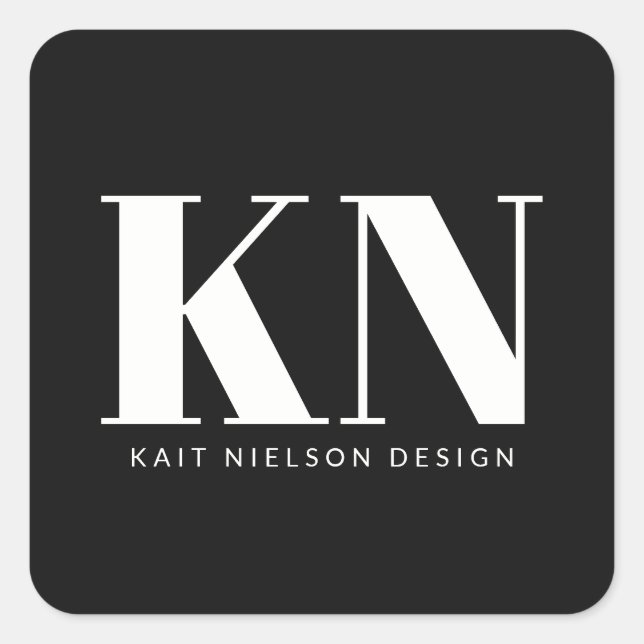 Bold Modern Monogram Professional Initials Black Square Sticker (Front)