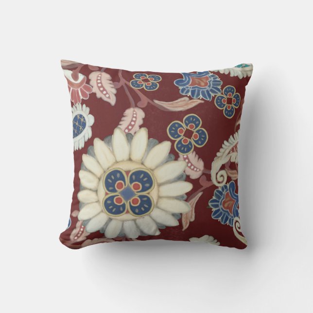 Bold Modern Moroccan Paisley Pattern Persimmon Cushion (Front)