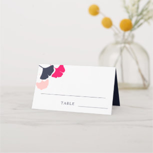 Bold Modern Navy and Pink Ginkgo Leaves Wedding Place Card