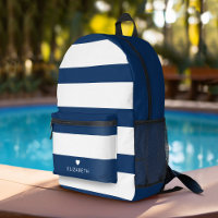 Bold Modern Navy Blue Striped Pattern with Heart