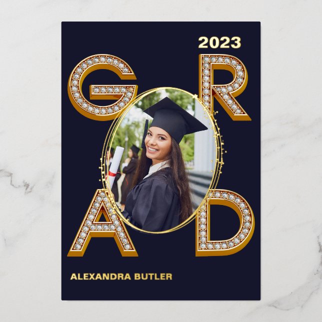 Bold Modern Navy Photo Class of 2023 Graduation (Front)