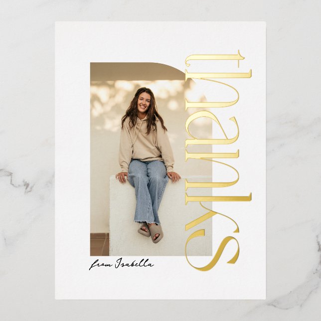 Bold modern one photo gold graduation thank you foil invitation postcard (Front)