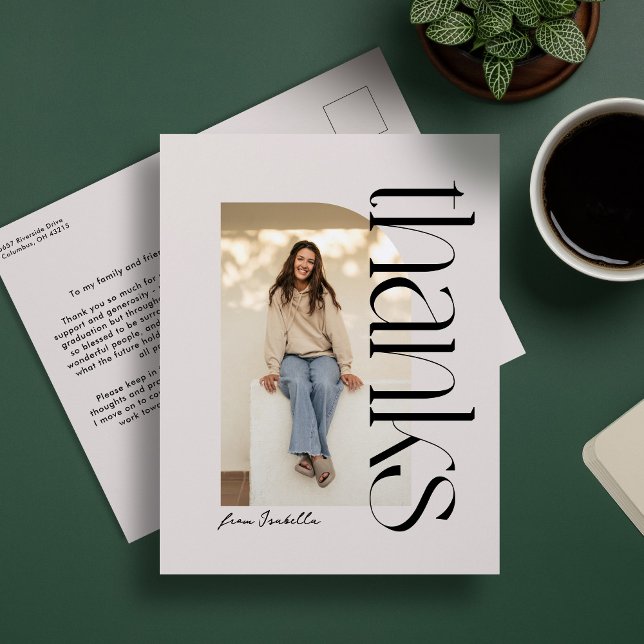 Bold modern one photo graduation thank you postcard (Creator Uploaded)