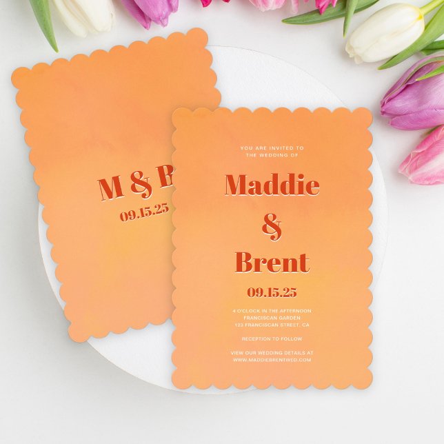 Bold Modern Orange Sunset Monogram Wedding Invitation (Creator Uploaded)
