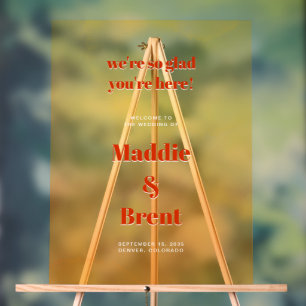 Bold Modern Orange Sunset Wedding Welcome Acrylic Sign
