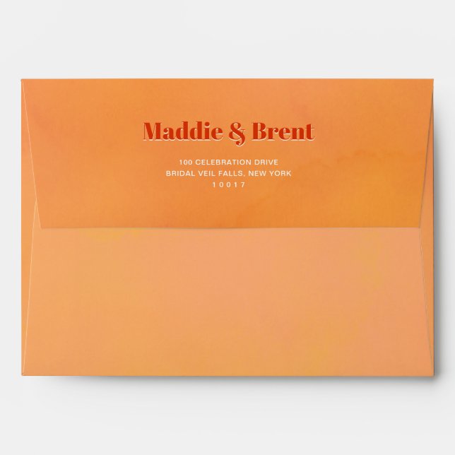 Bold Modern Orange Watercolor Sunset Wedding Envelope (Back (Top Flap))