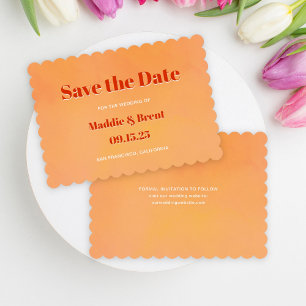 Bold Modern Orange Watercolor Sunset Wedding Save The Date