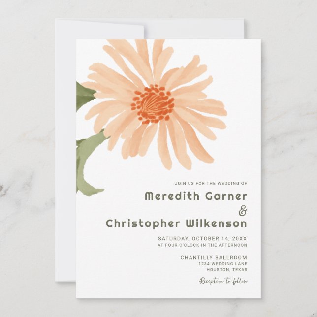 Bold Modern Peach Floral Wedding Invitation (Front)