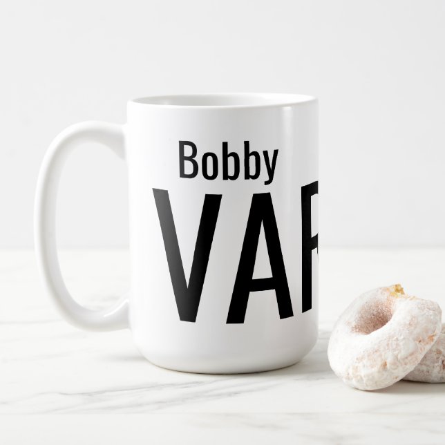 Bold Modern Personalised Name Coffee Mug (With Donut)