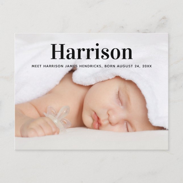Bold Modern Photo Baby Announcement Postcard (Front)