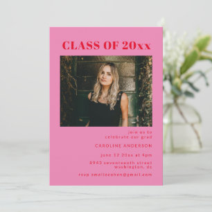 Bold Modern Pink and Red Photo Graduation Party  Invitation