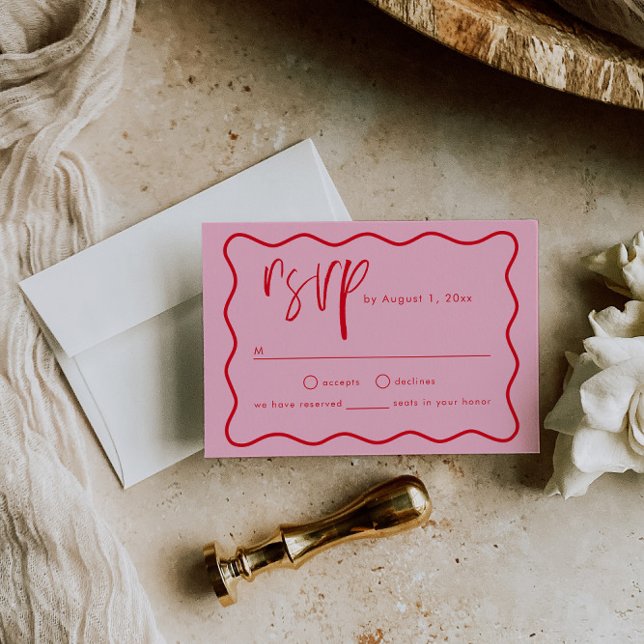 Bold Modern Pink And Red Squiggle Frame RSVP Card (Creator Uploaded)