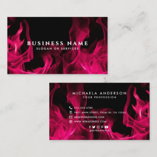 Bold Modern Pink Flames Social Icons Business Card