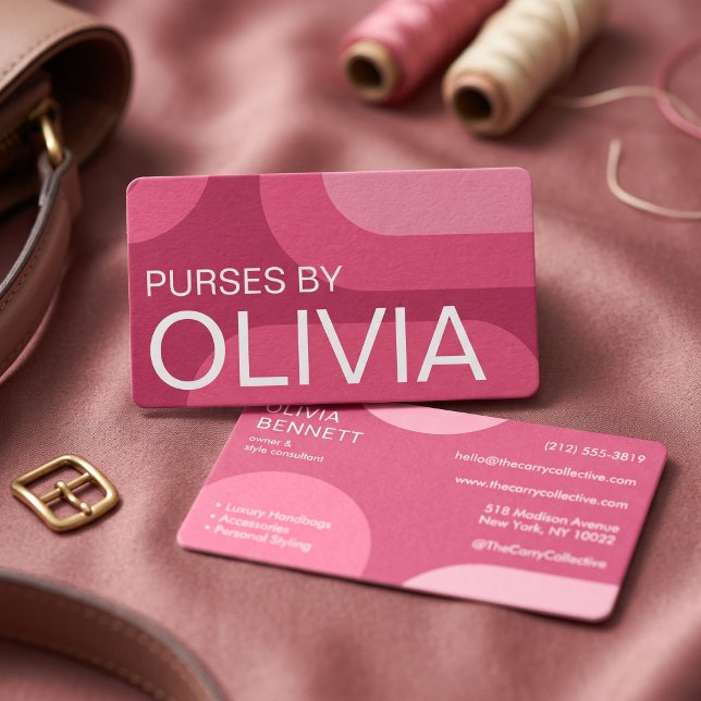 Bold Modern Pink Geometric Colour Block Business Card (Simulated business cards on table)