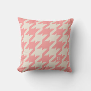 Bold modern pink houndstooth with monogram cushion