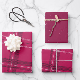 Bold modern pink plaid holiday wrapping paper sheet