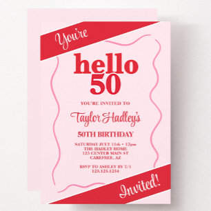 Bold Modern Pink Red 50th Birthday Invitation