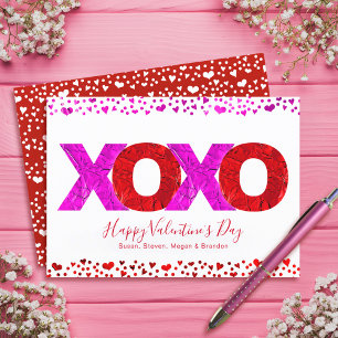 Bold Modern Pink Red XOXO Valentine’s Day Script Holiday Card