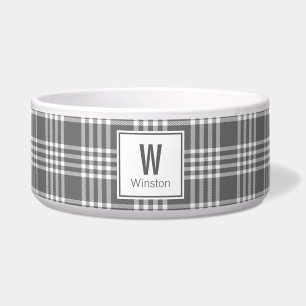 Bold Modern Plaid Monogram Ceramic Pet Bowl