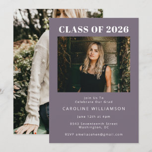 Bold Modern Plum Purple Two Photo Graduation Party Invitation