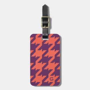 Bold modern purple orange houndstooth monogram luggage tag