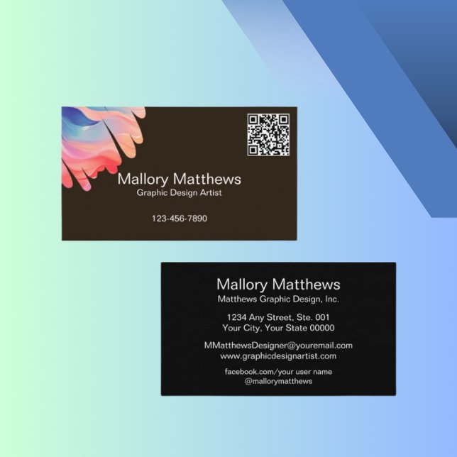 Bold Modern QR Code Graphic Design Artist Business Card (Modern bold colors to make a lasting impression in the creative graphic design world.)