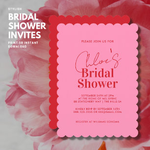Bold Modern Red and Pink Bridal Shower Invitation