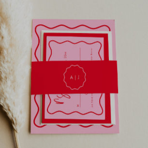 Bold Modern Red And Pink Monogram Invitation Belly Band