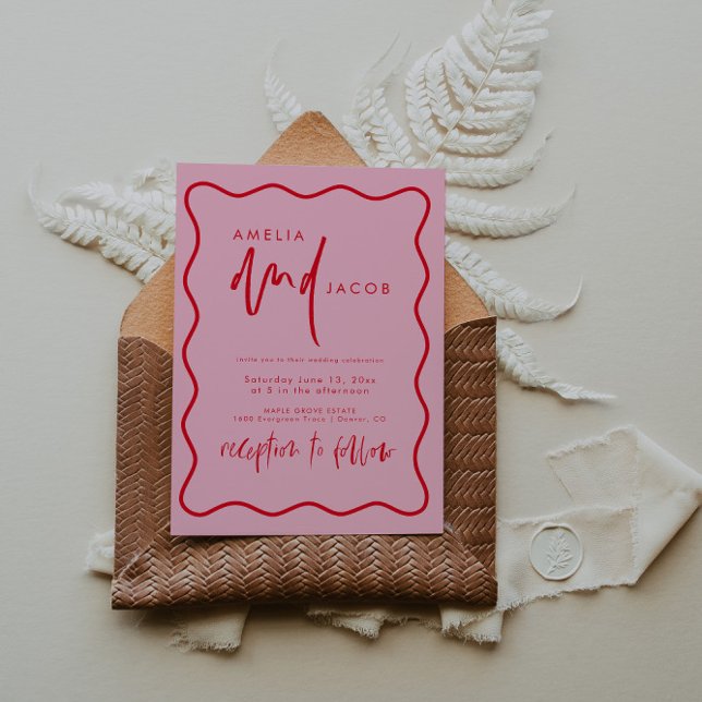 Bold Modern Red And Pink Wedding Invitation (Creator Uploaded)