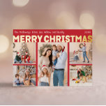 Bold Modern Red Five-Photo Merry Christmas Gold Foil Holiday Card<br><div class="desc">Send warm wishes this holiday season with this unique and cute, bold modern red five-photo Merry Christmas gold foil holiday card. Its simple and minimalist design features boho-inspired elements in gold foil. Celebrating the festive spirit of December, this design brings a cheerful and fun touch to any occasion. The gold...</div>