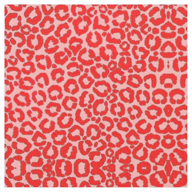 Bold Modern Red Pink Leopard Animal Print Fabric (Close Up)