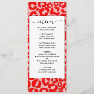 Bold Modern Red Pink Leopard Animal Print Menu