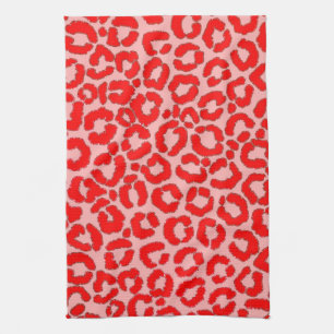 Bold Modern Red Pink Leopard Animal Print Tea Towel