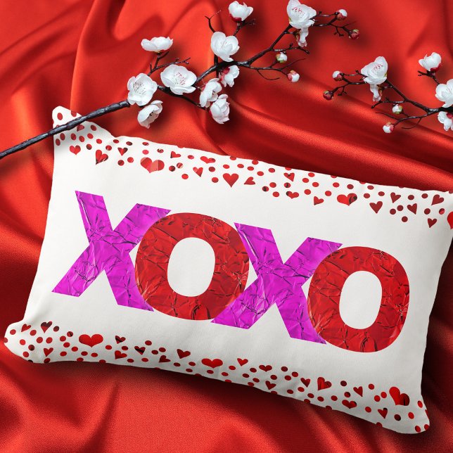 Bold Modern Red Pink XOXO Hearts Valentine’s Day  Lumbar Cushion (Creator Uploaded)