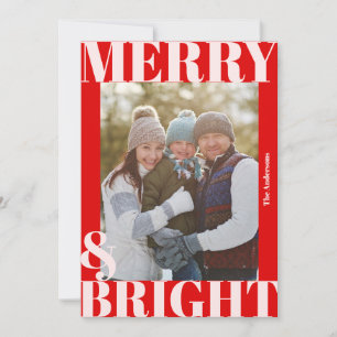 Bold Modern Red White Merry & Bright Photo Holiday Card