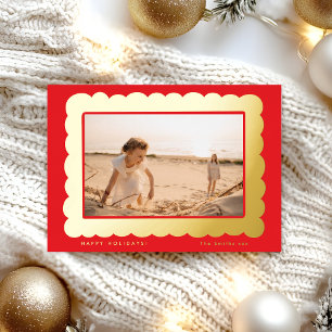 bold modern retro red festive frame foil holiday card