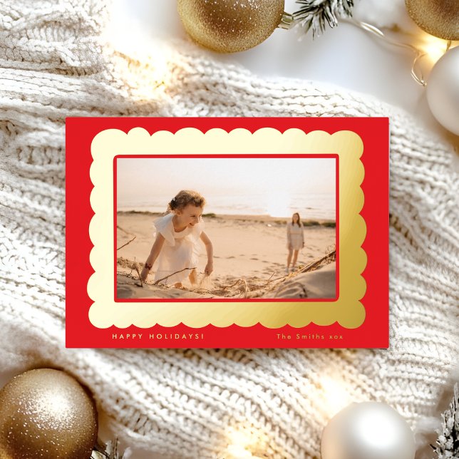 bold modern retro red festive frame foil holiday card (Creator Uploaded)