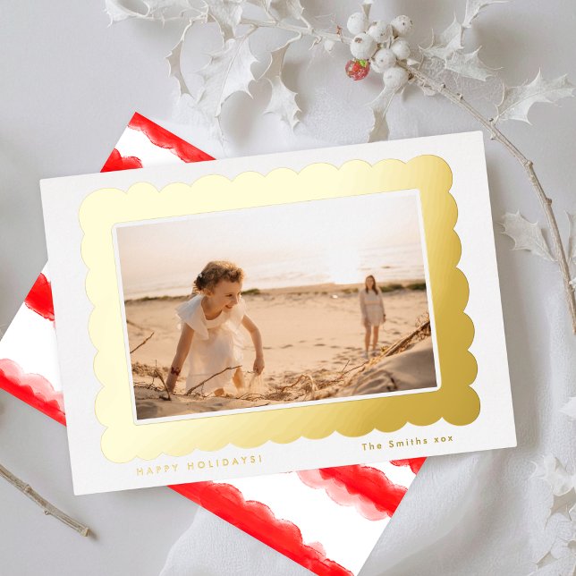 bold modern retro red festive frame foil holiday card (Creator Uploaded)
