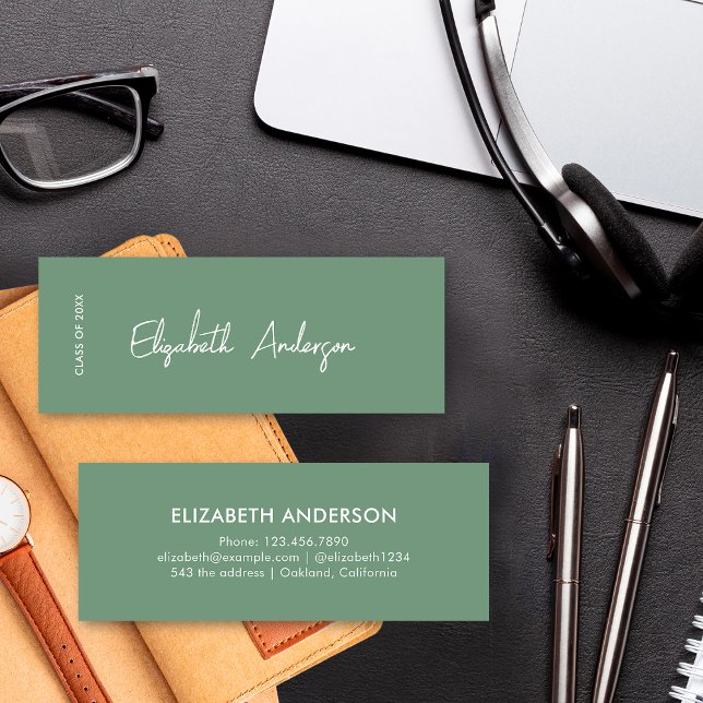 Bold Modern Sage Green Graduate Student Graduation Calling Card (Creator Uploaded)