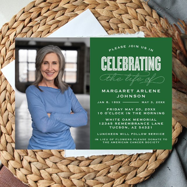 BOLD MODERN SCRIPT CELEBRATION OF LIFE FUNERAL INVITATION (Creator Uploaded)