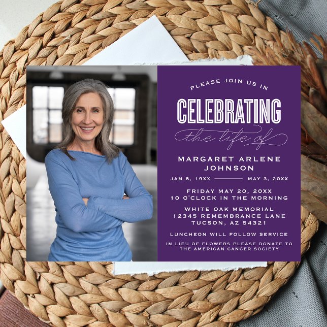 BOLD MODERN SCRIPT CELEBRATION OF LIFE FUNERAL INVITATION (Creator Uploaded)