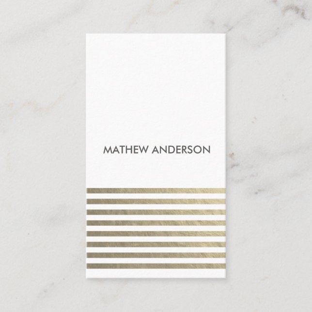 BOLD MODERN SILVER FAUX STRIPED LINE PATTERN BUSINESS CARD (Front)