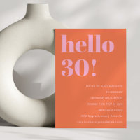 Bold Modern Simple Orange Pink 30th Birthday Party