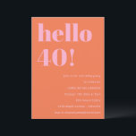 Bold Modern Simple Orange Pink 40th Birthday Party Invitation<br><div class="desc">Bold Modern Simple Orange Pink 40th Birthday Party Invitation</div>