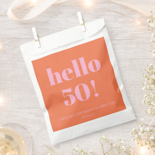Bold Modern Simple Orange Pink 50th Birthday Party Favour Bag