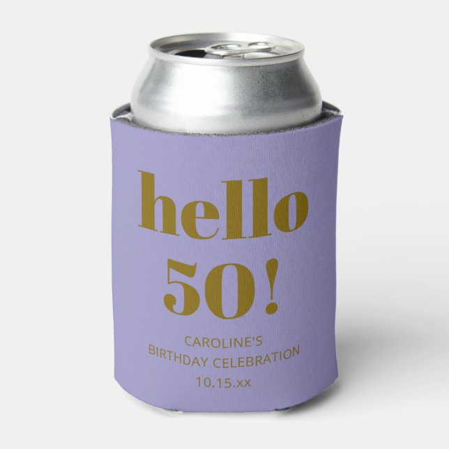 Bold Modern Simple Soft Purple 50th Birthday Party Can Cooler (Can Front)